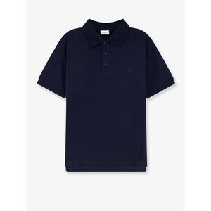 Saint Laurent Men Pique Cotton Polo Shirt With Cassandre Embroidery